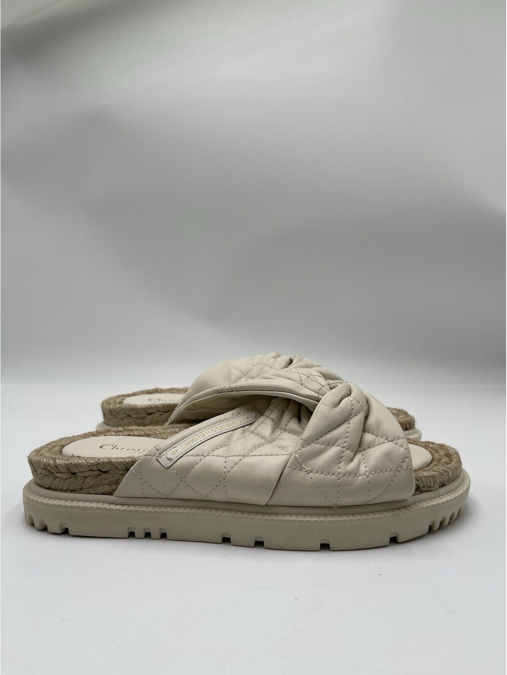 Women’s Christian Dior Dtwist espadrille platform sandals White Leather Size 38